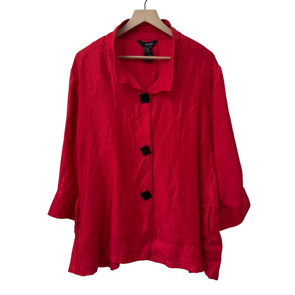 Ali Miles Jacket 3X Red Button Front Stand Collar 3/4 Sleeve Lagenlook 1554